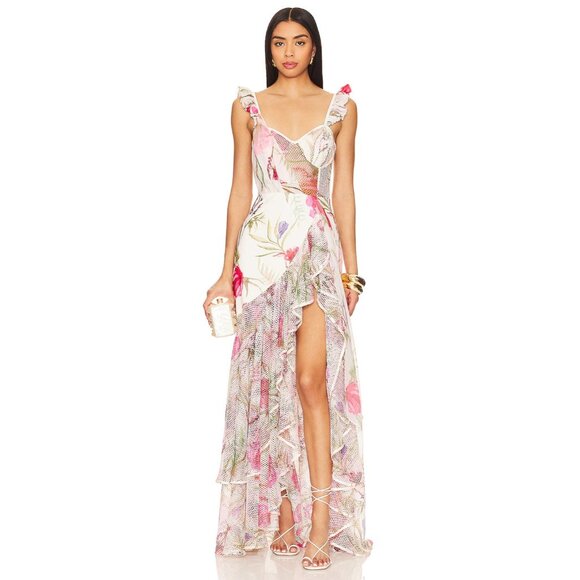 PatBo Viera Floral Bustier Maxi Dress in White 2 New with Tags Womens Gown